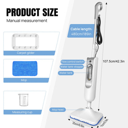 Steam Mop&Detachable Steam Cleaner,1500W Powerful Floor Steamer,Removes up to99.9%of Bacteria andViruses,for Carpet Clean,400ml - Merit Sell