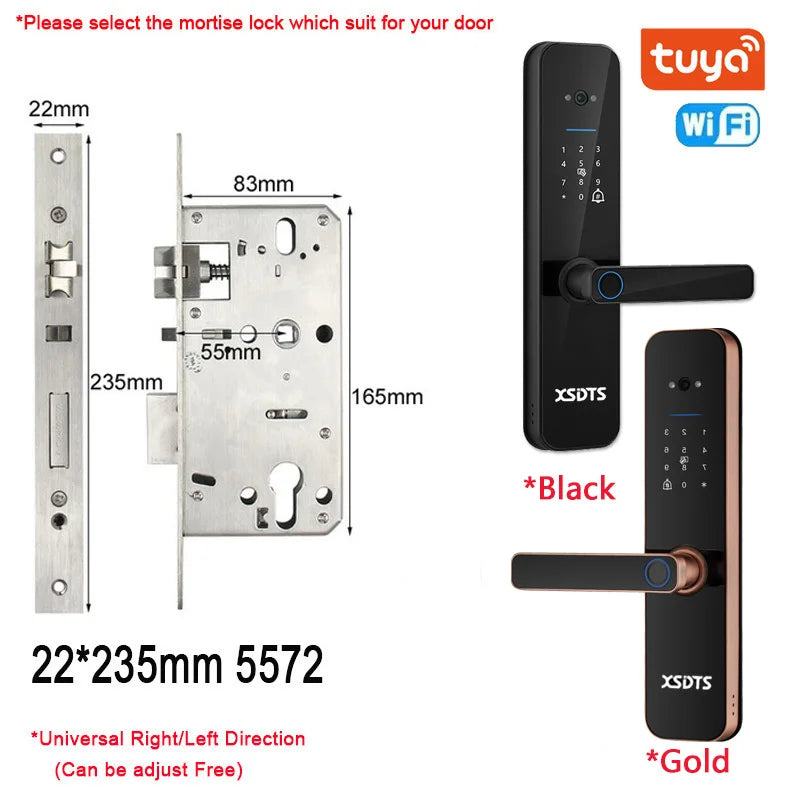 XSDTS Electronic Smart Door Lock Tuya Wifi Digital Biometric Camera Fingerprint Smart Card Password Key Unlock