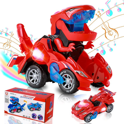 Transforming Car Dinosaur Toy for Kids, Dino Transformer Toy Car with Light Music for Toddlers 1-3, Christmas Gifts for Boys