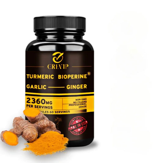 4-in-1 Turmeric Ginger Supplement - with Garlic Curcumin Black Pepper - Joints, Immune Support, Improves Digestion Supplement