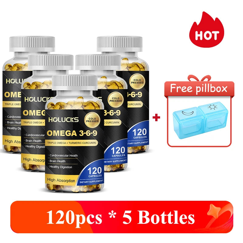 Omega 3 6 9 Fish Oil Capsules, High EPA DHA Formula,  Maintain Cardiovascular Health, Support Brain Memory Joint Care, for Adult