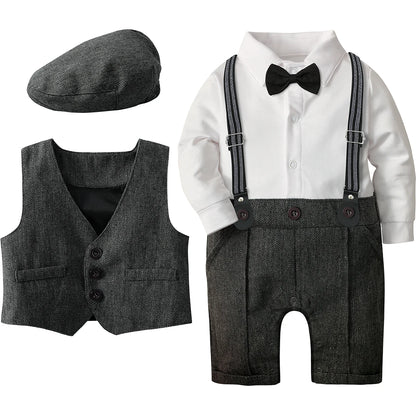 Baby Boy Baptism Suit Christening Outfit Easter Church Set Infant White Clothes Newborn Birthday Party Gift Formal Romper 3PCS