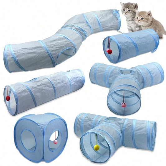 Gray 3-Way Foldable Pet Cat Tunnel Tube Toy Kitten Tunnel Toy With Peep Hole Pet Training Interactive Toy Tunnel Tube - Merit Sell