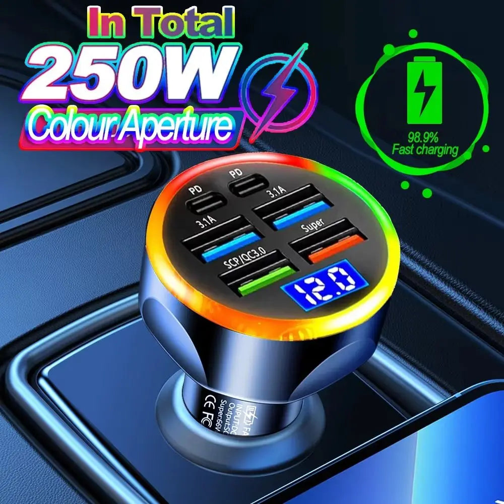 Dual USB Output Mobile Phone Car Charger Type C Universal 6 Ports Car Chargers Mini Fast Charging Car Charger Adapter