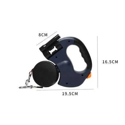 Auto Retractable Double-Ended Dog Leash 3m with LED Flashlight Waste Bag Box Roulette 360 Degree Dual Traction Rope Pet Supplies