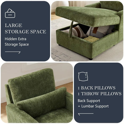 Chaise Lounge Chair Indoor with 2-Position Adjustable Backrest & Storage Space, Chenille Lounge Sofa Chair with 2, Customized