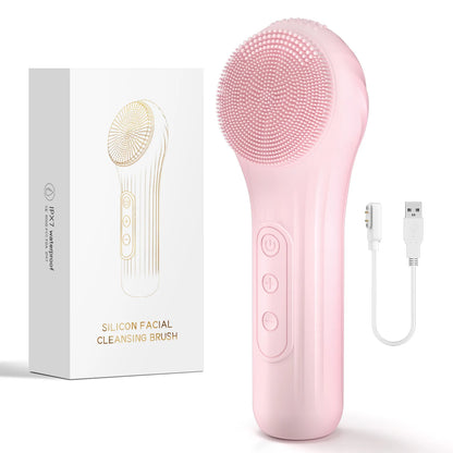 Silicone Electric Facial Cleansing Brush–6 Speeds,Heat application Waterproof&Deep Pore Cleanse Skin Cleansing Device Portable
