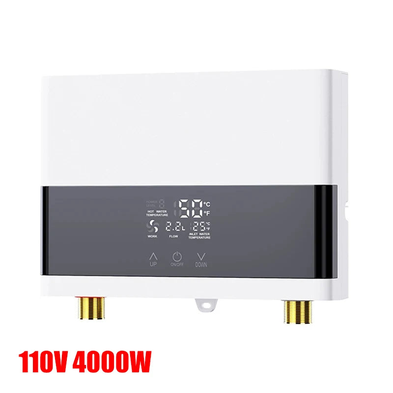 110V/220V Instant Water Heater Bathroom Kitchen Wall Mounted Electric Water Heater with Remote Control LCD Temperature Display
