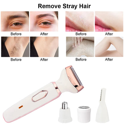 Epilator for Women 4 in 1 Hair Removal Painless Electric Razor Lady Shaver Eyebrow Nose Ear Face Body for Armpit Bikini Portable
