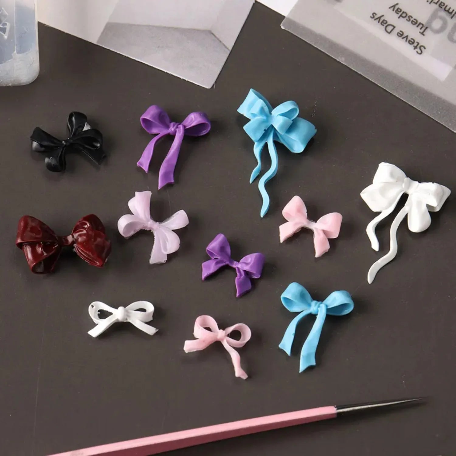 3D Bowknot Silicone Nail Mold Ballet Ribbon Tie Nail Charms Transparent Nails Template Carving Bowtie Manicure Stencil Tool