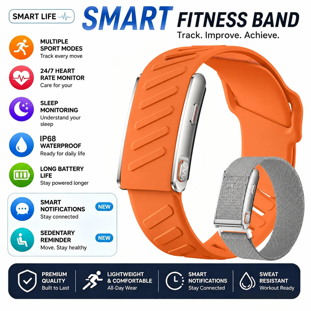 Smart Fitness Bracelet ECG HRV 24H Heart Rate SpO2 Monitor 120+Sports Modes Long Standby Health Tracking Wristband For Adults