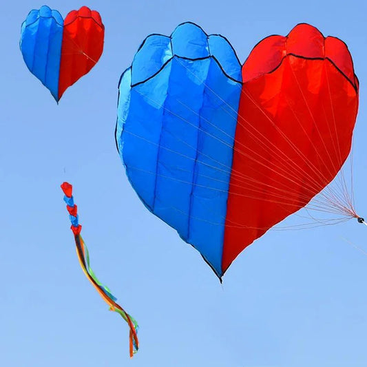 3D 5.5M Red/Blue Heart Shaped Soft Kite 8 Kites with Long Float Tail Beach Kites Easy To Fly and Tear Resistant Storage Bag