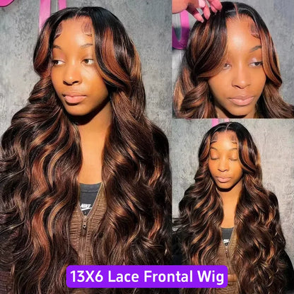 Balayage Brown Highlight 13x6 Hd Lace Frontal Wig Human Hair 30 Inch Pre Plucked Pre Cut Pre 220% Density 1b30 Human Hair Wigs