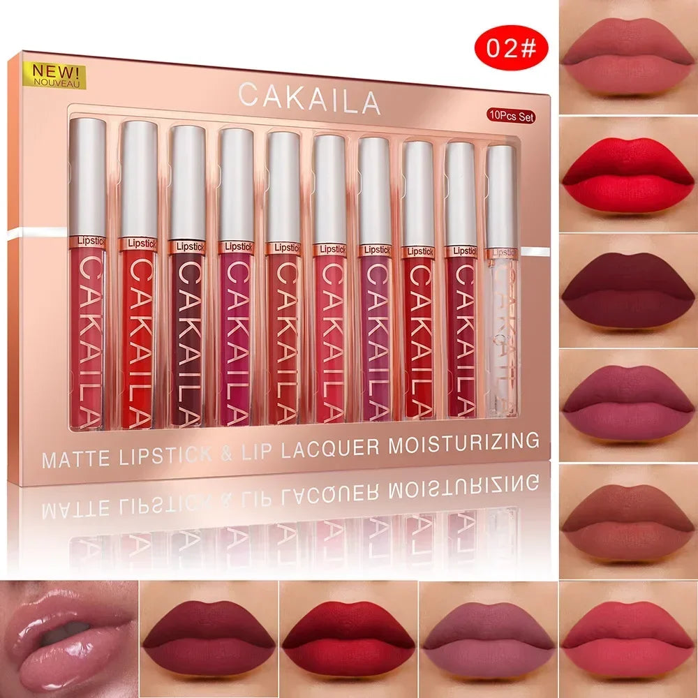 KACAILA 6/10 Colors Lipstick Set Velvet Matte Liquid Lip Gloss Non Stick Cup Waterproof Long Lasting Female Make Up of Gift Set