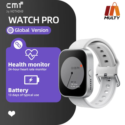 Global Version CMF by Nothing Watch Pro 1.96" AMOLED Bluetooth 5.3 BT Calls with AI Noise Reduction GPS Smartwatch CMF watch Pro