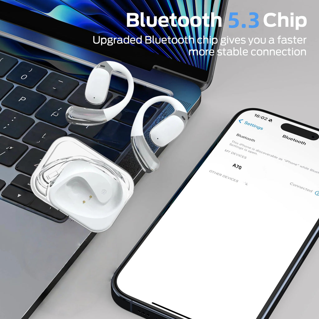 Open Ear Earbuds Bluetooth 5.4 Wireless Earbuds with Ear Hooks Stereo Open Ear Headphones with Clear Call for Running and sports