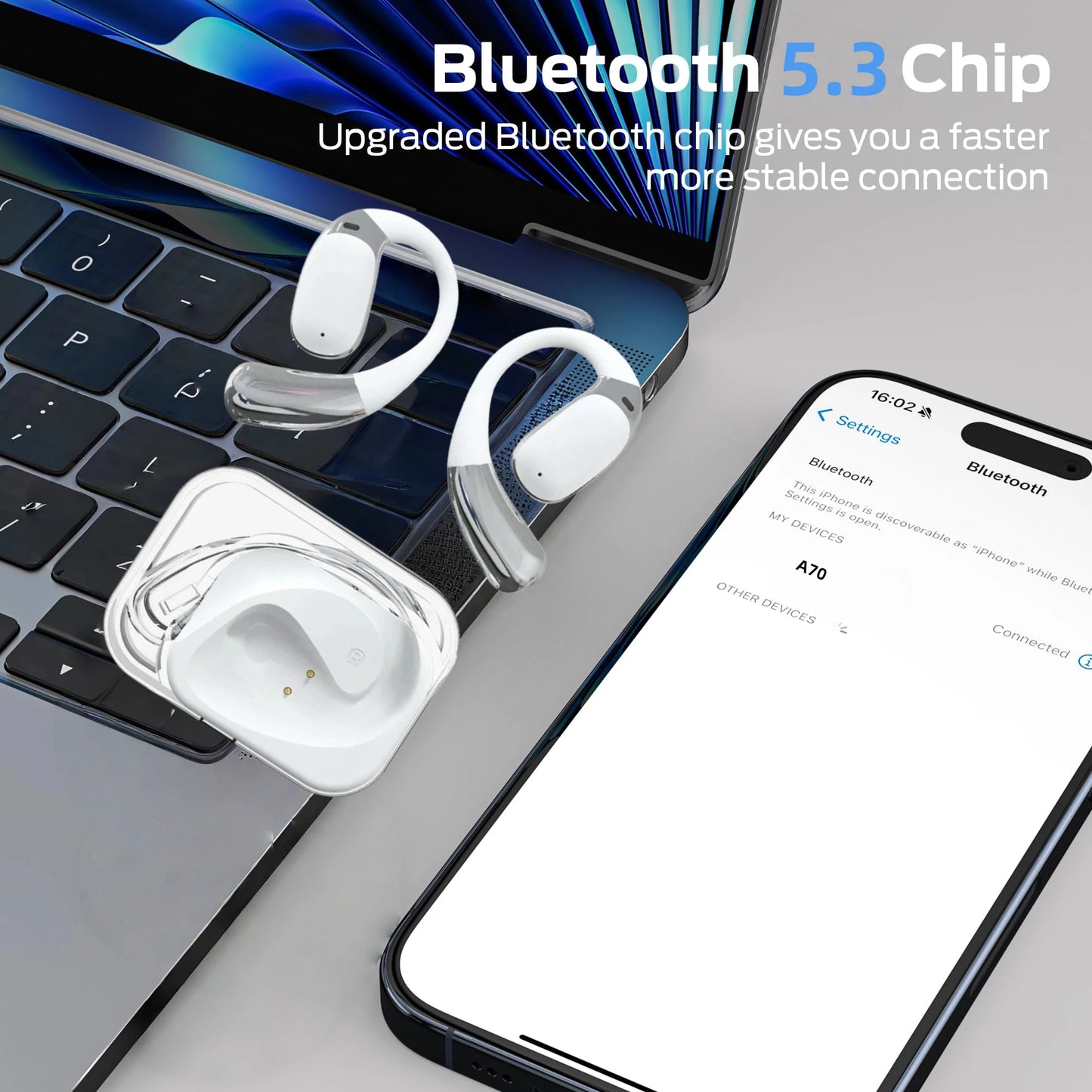 Open Ear Earbuds Bluetooth 5.4 Wireless Earbuds with Ear Hooks Stereo Open Ear Headphones with Clear Call for Running and sports