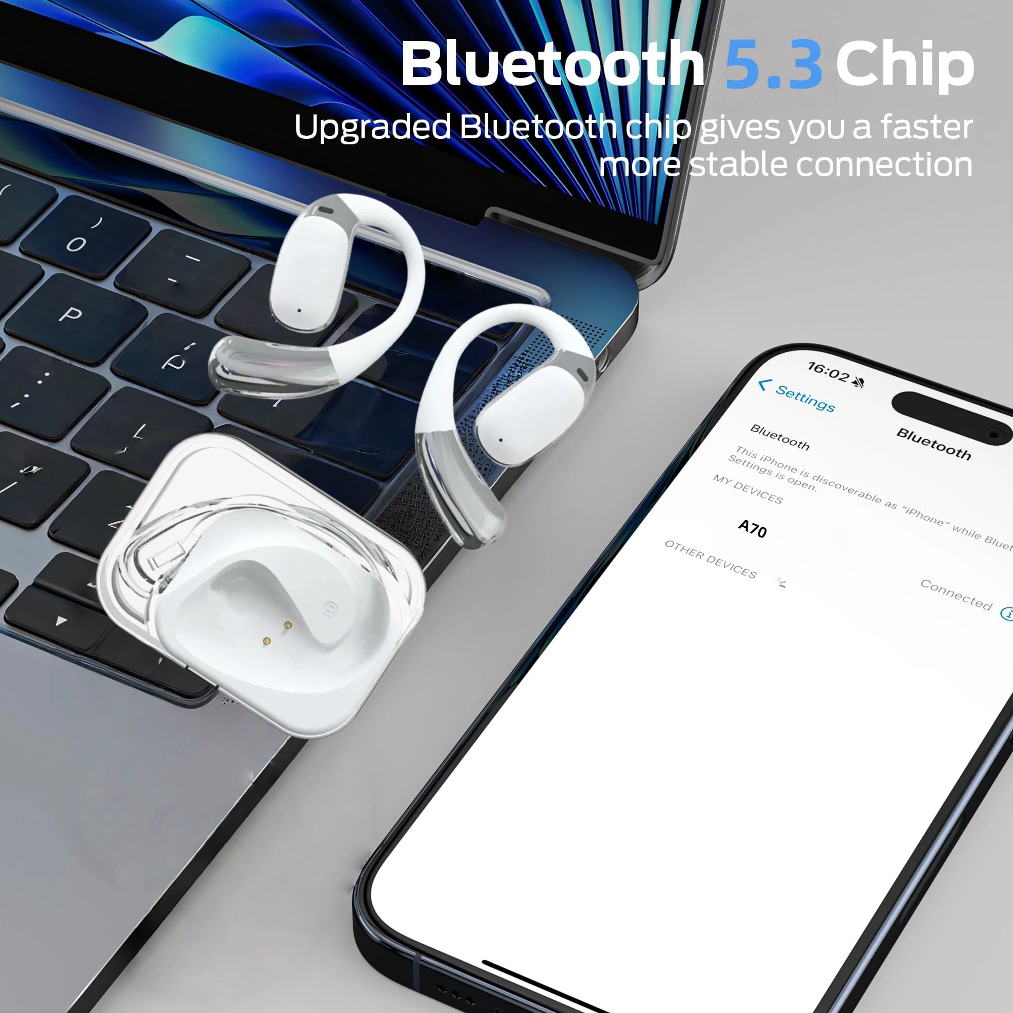 Open Ear Earbuds Bluetooth 5.4 Wireless Earbuds with Ear Hooks Stereo Open Ear Headphones with Clear Call for Running and sports