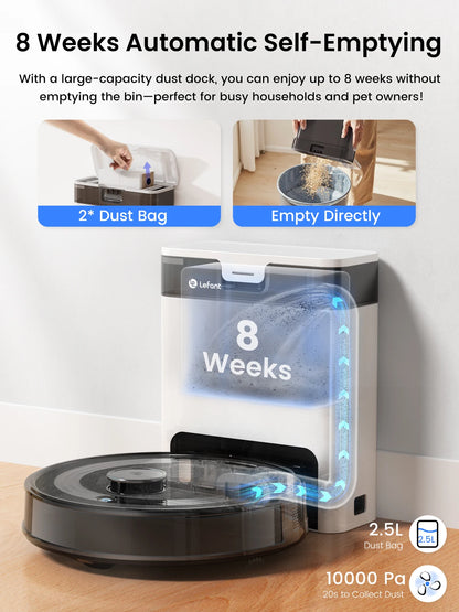 Lefant M2S Robot Vacuum Cleaner with Mapping, 10000Pa Suction, Automatic Dust Station,Laser Navigation, PSD Avoidance Technology - Merit Sell