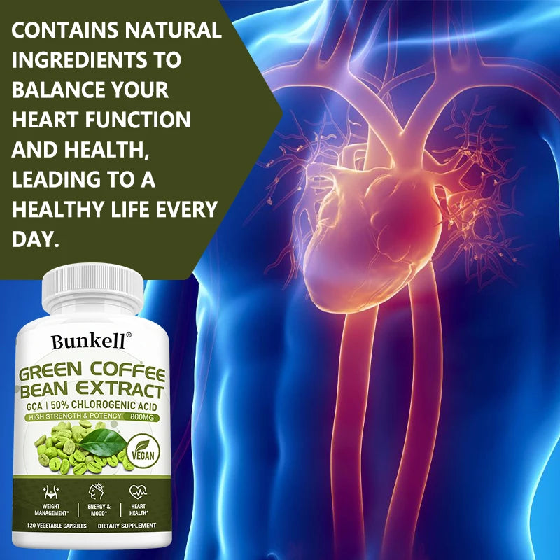 Green Coffee Bean Extract Capsules, Antioxidant, Support Metabolism & Daily Energy, Digestive & Cardiovascular Wellness