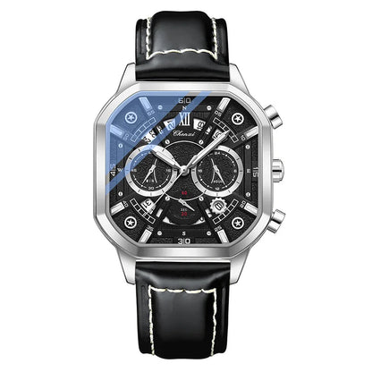 CHENXI High Quality Multifunctional Business Leisure Watches For Man Square Dial Leather Strap Quartz Wristwatches Clock Gifts