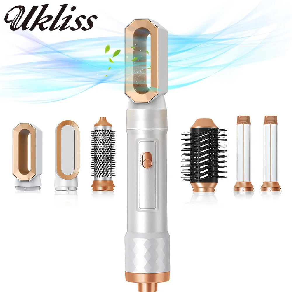 UKLISS Hair Dryer & Styler 5 in 1, Auto Curling Air Brush with Round Brush Hairdryer