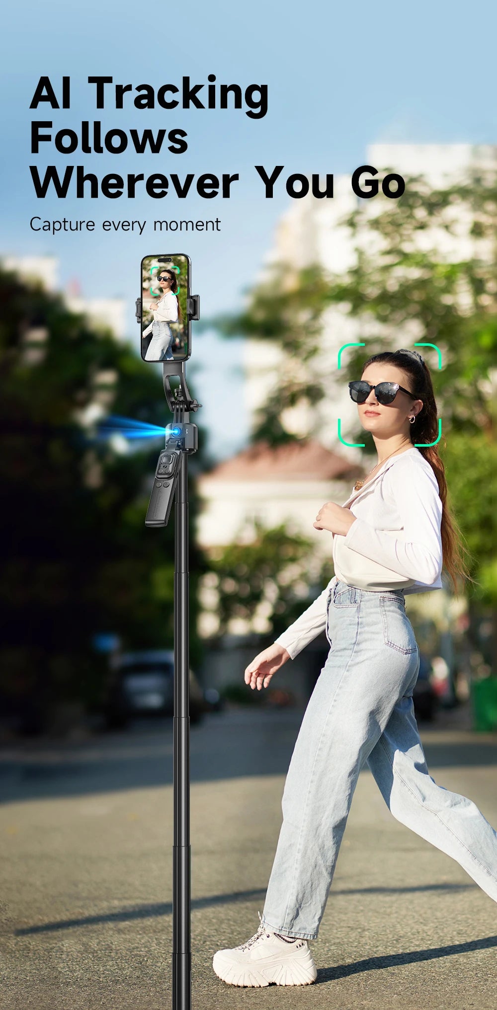 C17 Tripod 360°Auto-Rotation AI Tracking Remote Control Bluetooth Shooting Quadrapod Selfie Stick Stabilizer Optional Fill Light