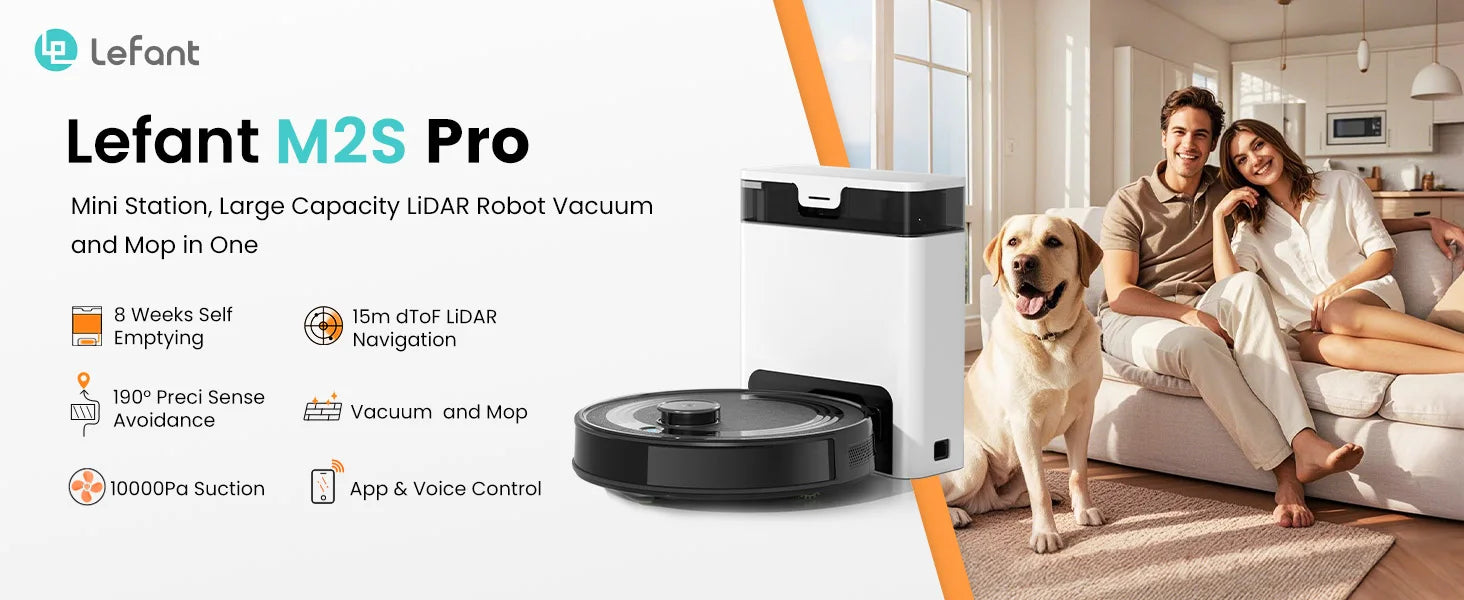 Lefant M2S Robot Vacuum Cleaner with Mapping, 10000Pa Suction, Automatic Dust Station,Laser Navigation, PSD Avoidance Technology - Merit Sell