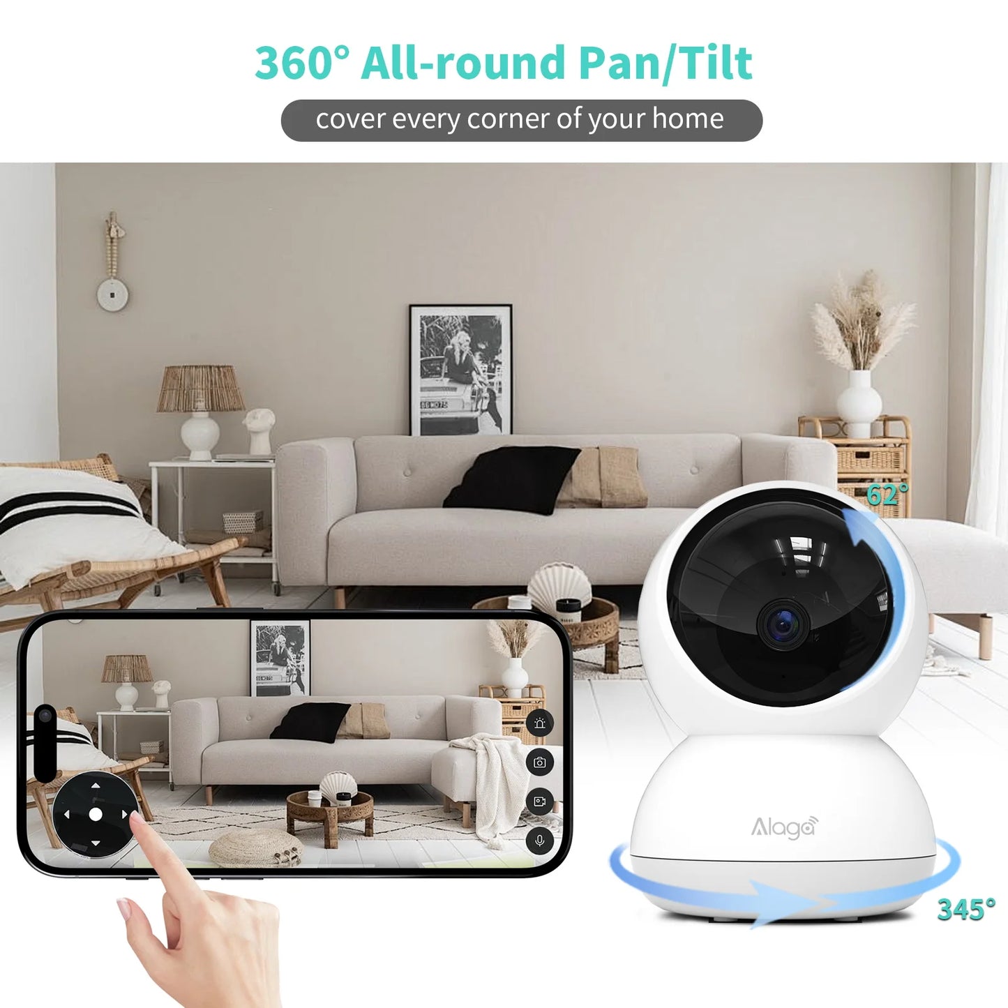 3K Smart Home Security Camera 5G/2.4GHz Wireless WiFi Auto Tracking CCTV Camera 5MP PTZ 2-Way Audio,Night Vision Baby Monitor