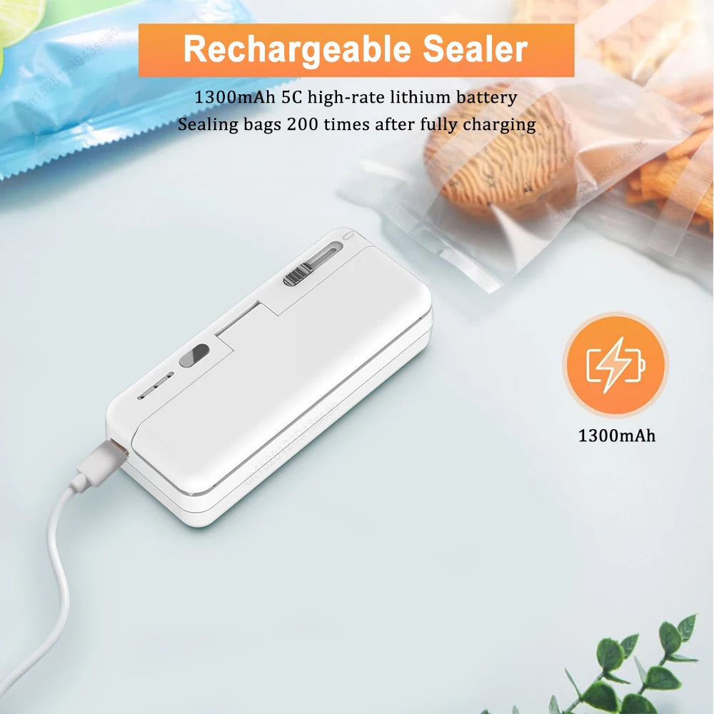 Mini Plastic Bag Sealer Portable Handheld Food Sealer 2 in 1 Rechargable Food Packaging Heat Sealer Thermal Plastic Bag Sealants