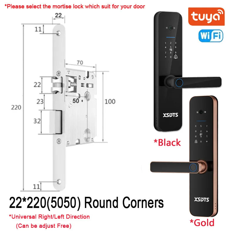 XSDTS Electronic Smart Door Lock Tuya Wifi Digital Biometric Camera Fingerprint Smart Card Password Key Unlock