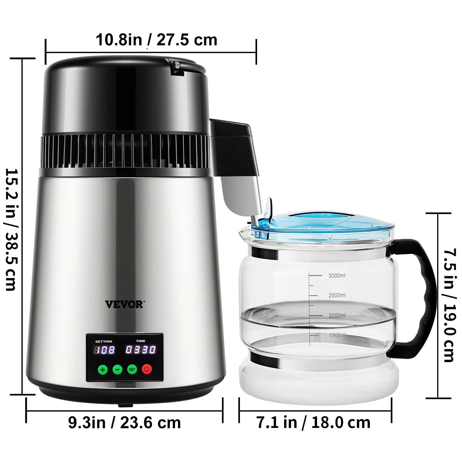 SucceBuy 4L Water Distiller Purifier Filter 1 L/H Distilling Speed Dispenser Drinking Bottle Softener Touch Screen Home Use - Merit Sell