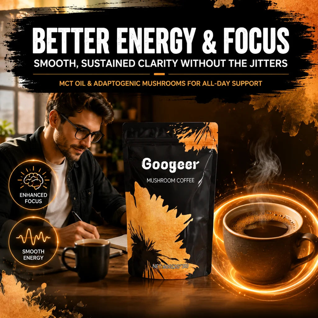 Organic Mushroom Coffee Powder with 6 Adaptogenic Mushrooms & MCT Oil – Instant Coffee Blend for Energy, Focus, Digestion & Immune Support 60g