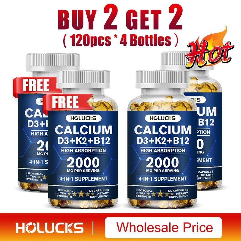 Calcium Supplements, with Vitamin D3 K2, Strong Bone Teeth Joints, Support Heart & Brain Health, for Immune System
