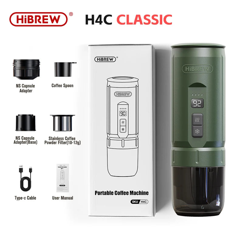 HiBREW Portable Espresso Coffee Machine for Car & Home Camping Coffee Maker Fit Nespresso Dolce Capsule Powder H4C - Merit Sell