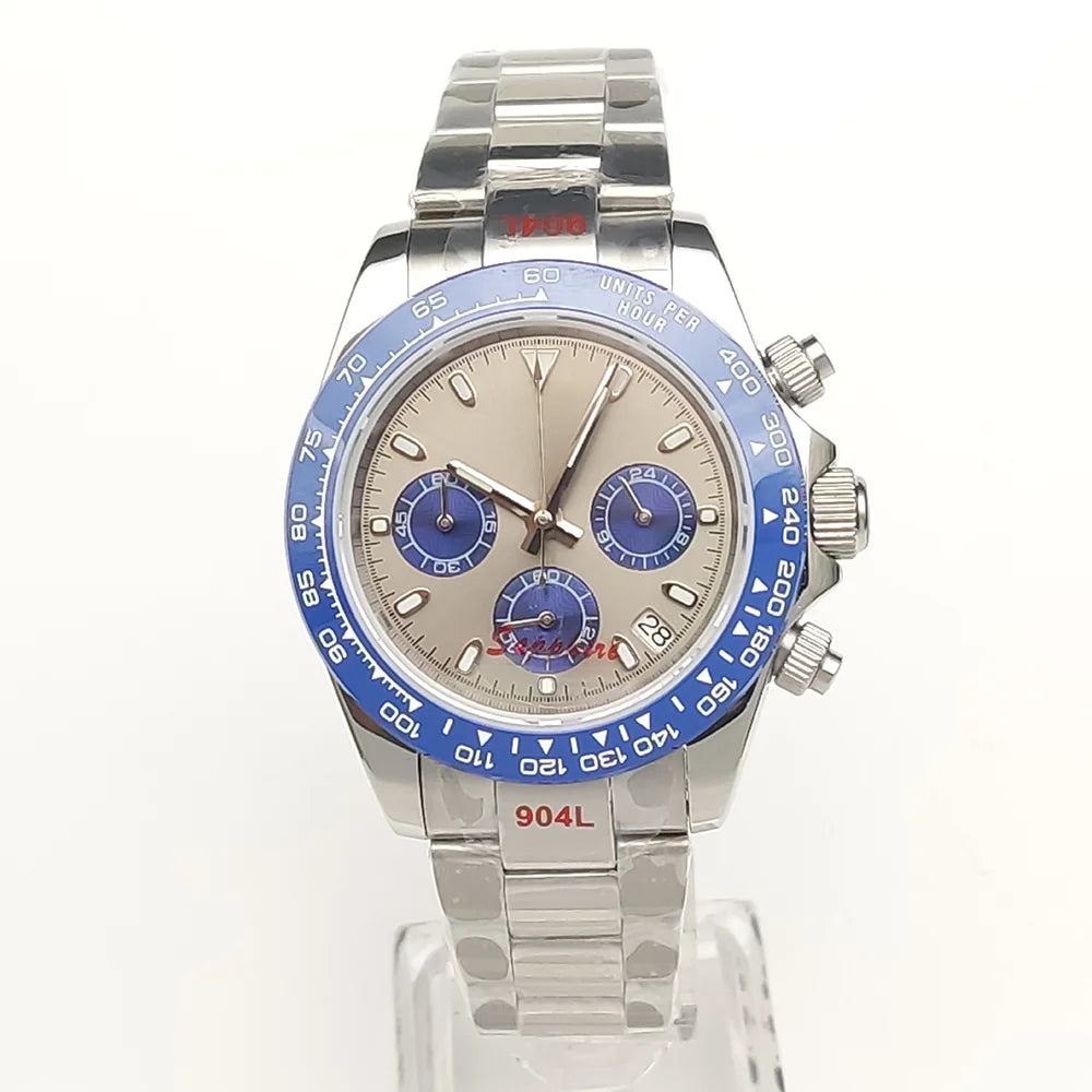20 Colors dress 39mm Quartz Chronograph Sapphire Crystal Stainless Luminous Men's Watch VK63 Movement Calendar Strap