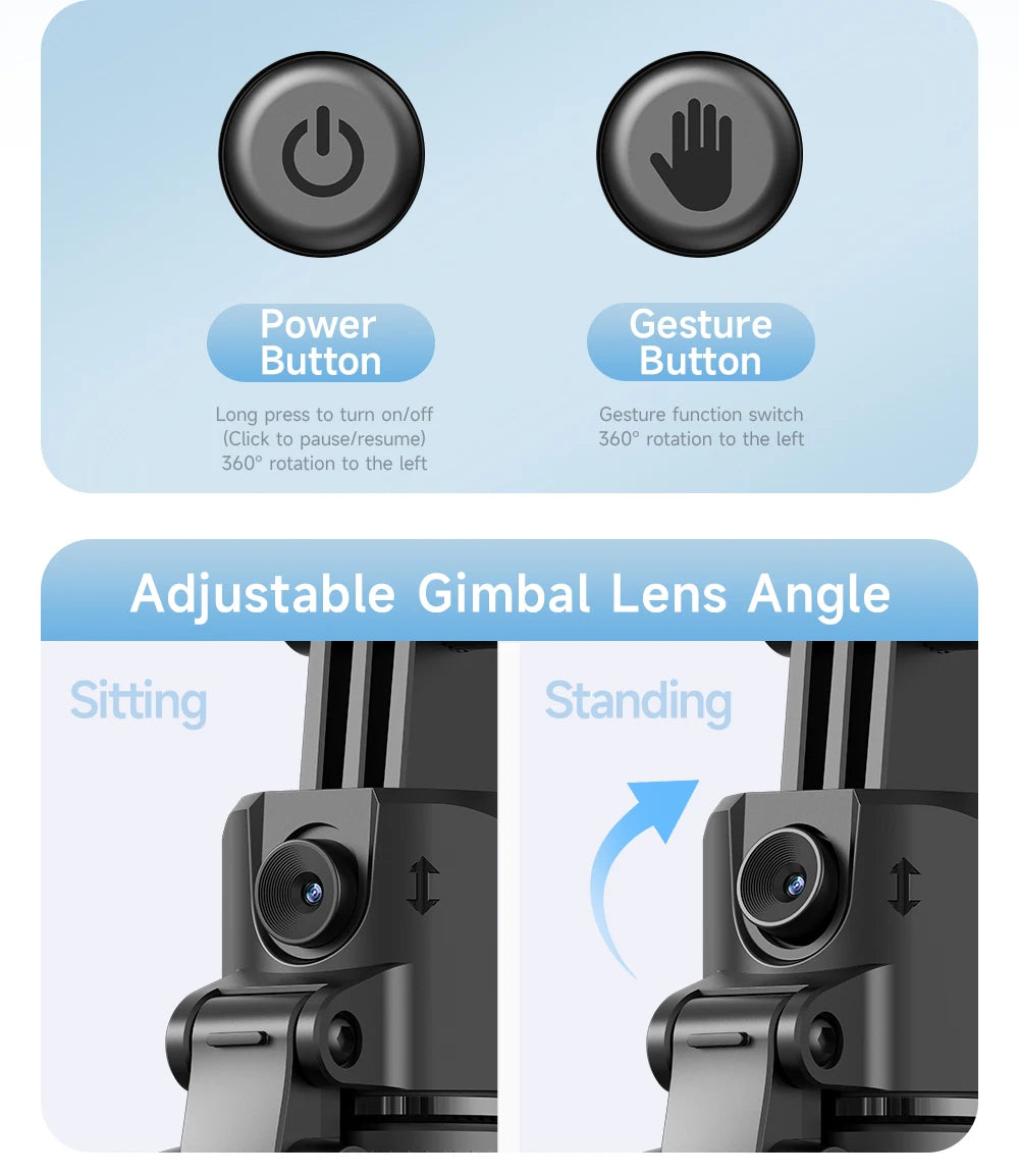 C17 Tripod 360°Auto-Rotation AI Tracking Remote Control Bluetooth Shooting Quadrapod Selfie Stick Stabilizer Optional Fill Light