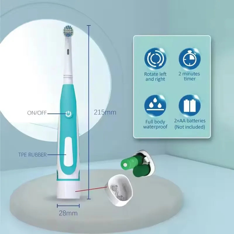 Adult Soft Bristle Electric Toothbrush - Battery Powered Teeth Whitening Gum Care with Rounded Vibrating Heads