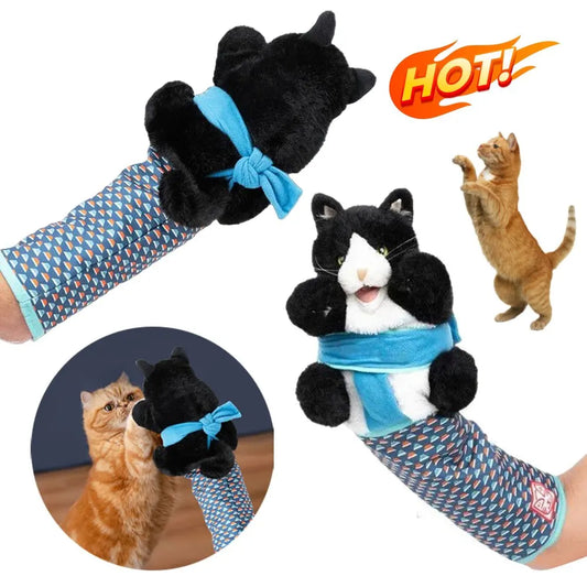 Cat Puppet Wrestler Wrestling Glove With Sturdy Padding Soft Plush Cat Wrestle Toy Animal Hand Glove Interactive Play Cat Toys