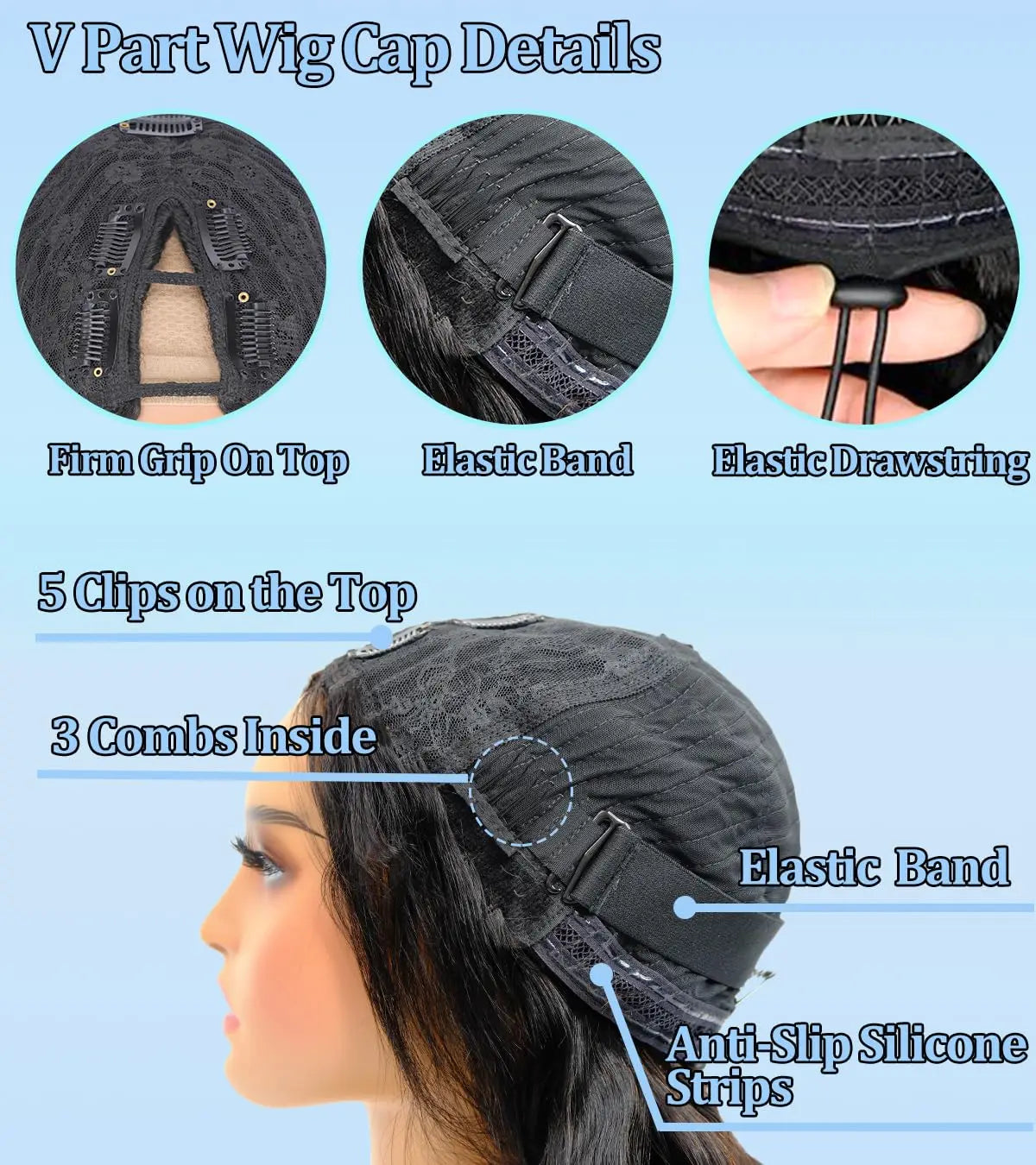 Upgrade 3 IN 1 V Part Human Hair Wigs Glueless Wigs Human Hair With Drawstring Ready to Wear Body Wave V Part Remy Hair Wigs