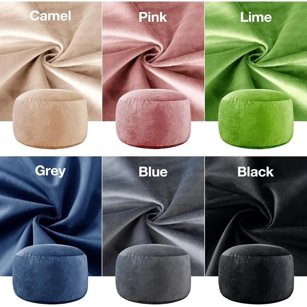 Adult-Sized 3-Foot Memory Foam Bean Bag Chair in Grey Velvet with Pull Handle and Side Pockets