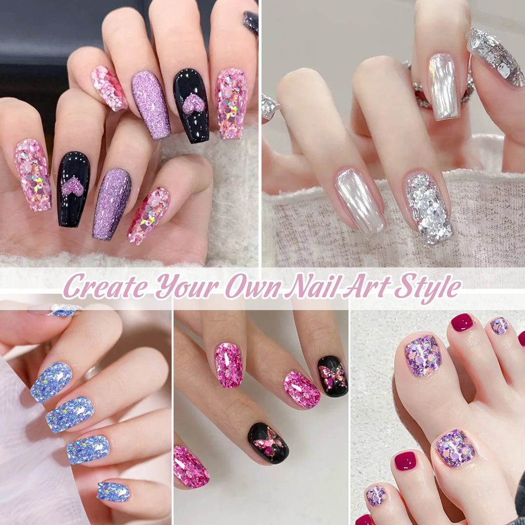 7pcs/set 8ml Sequins Gel Nail Polish Set Vibrant Pink Color Glitter Semi Permanent Soak Off UV LED Nail Art Varnish For Manicure
