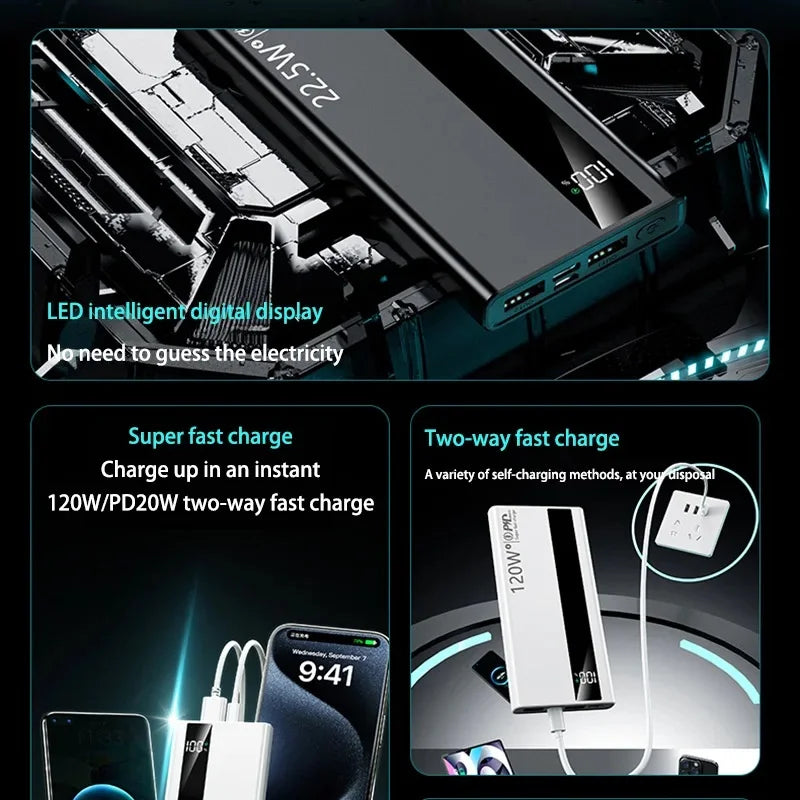 OnePlus 200000mA High Capacity Power Bank 120W Super Fast Charging Battery LED Digital Display Powerbank For Xiaomi Iphone