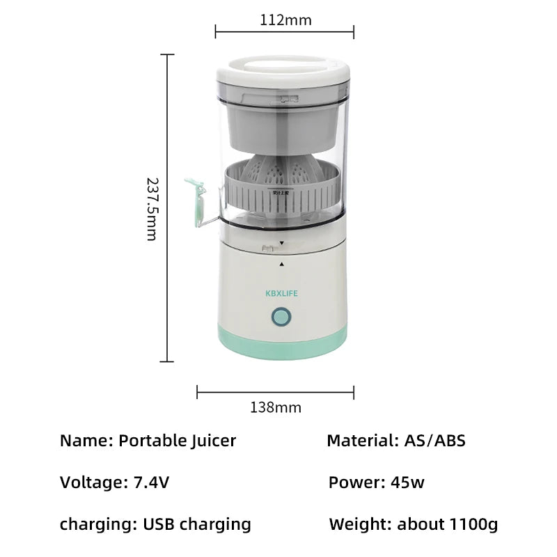 7.4V Electric Juicing Cup Orange Juicer Lemon Juice USB Chargeable Portable Squeezer Pressure Fruit Juicer for Home Kitchen