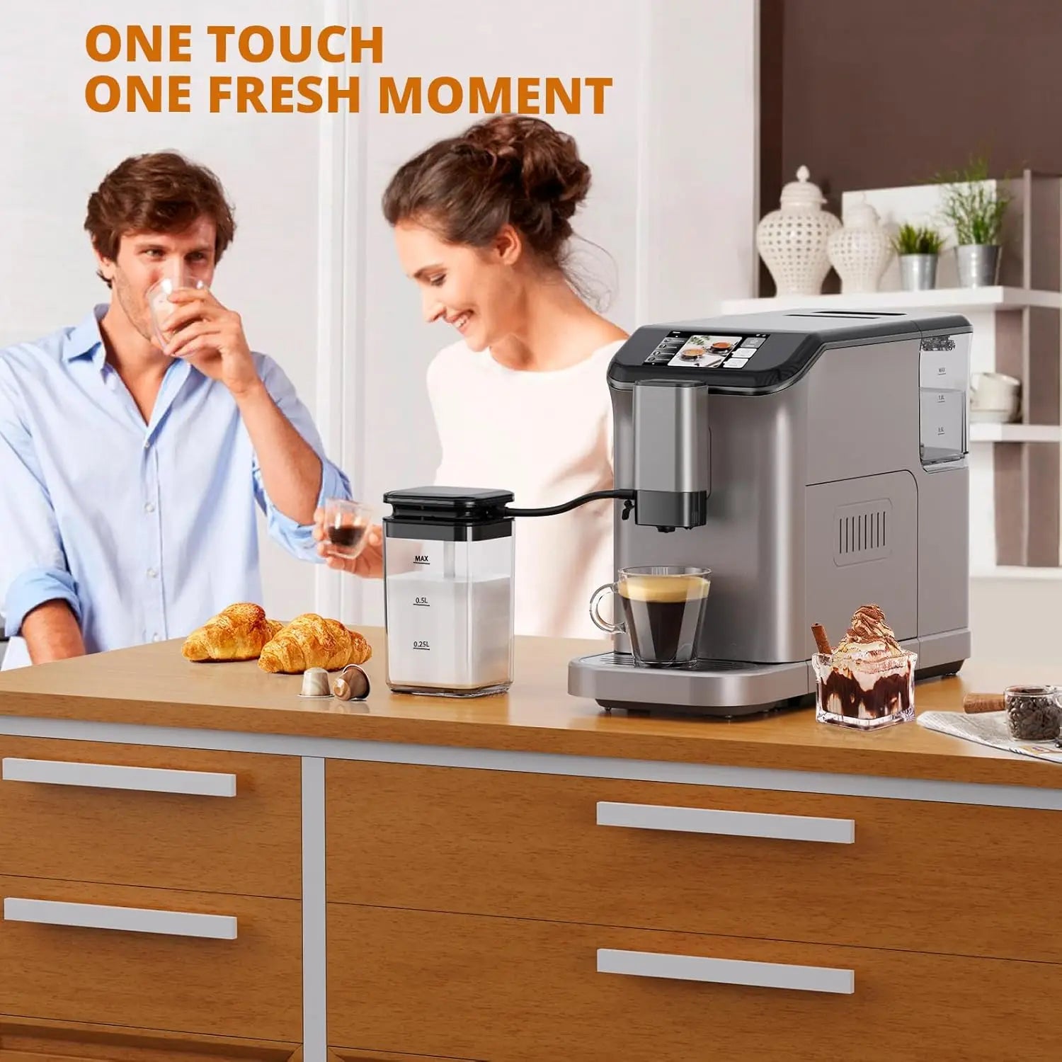 TFT Touch Screen Automatic Espresso Machine, 20 Bar Coffee Machine With Grinder, Espresso Maker With Automatic Milk Frother - Merit Sell