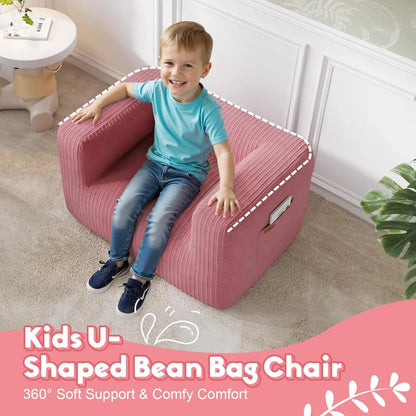 COMAX Bean Bag Chair for Kids, Stuffed Toddler Couch for Boys and Girls, Corduroy Lazy Sofa Filler with Shredded Sponge Accent C