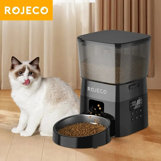 ROJECO Automatic Pet Feeder Button Version Auto Cat Food Dispenser Accessories Smart Control Pet Feeder For Cats Dog Dry Food - Merit Sell