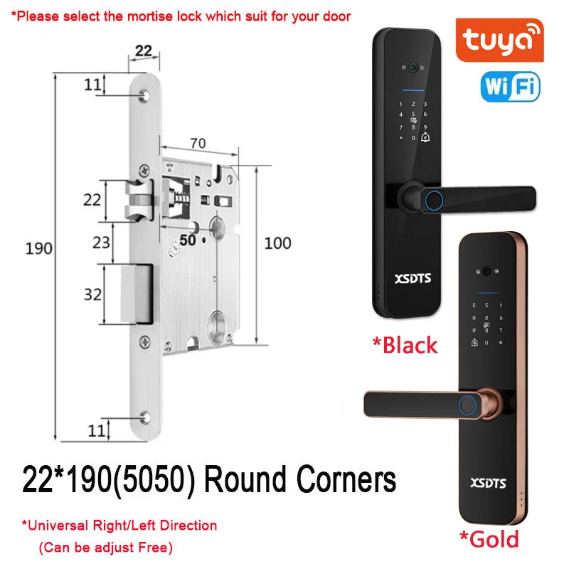 XSDTS Electronic Smart Door Lock Tuya Wifi Digital Biometric Camera Fingerprint Smart Card Password Key Unlock