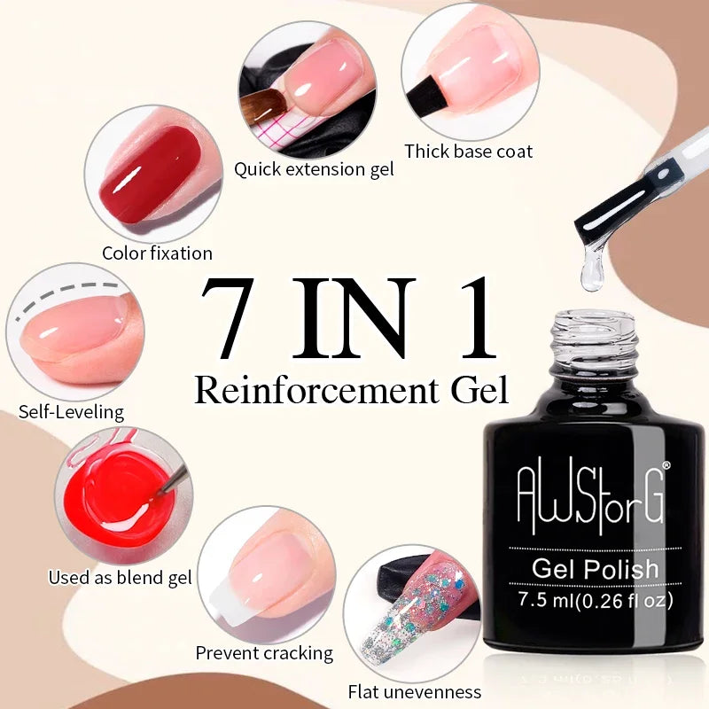 AWStorG 15ML Fiber Builder Nail Gel In A Bottle UV Semi Permanent Clear Pink Nail Strengthener Extension Construction Gel