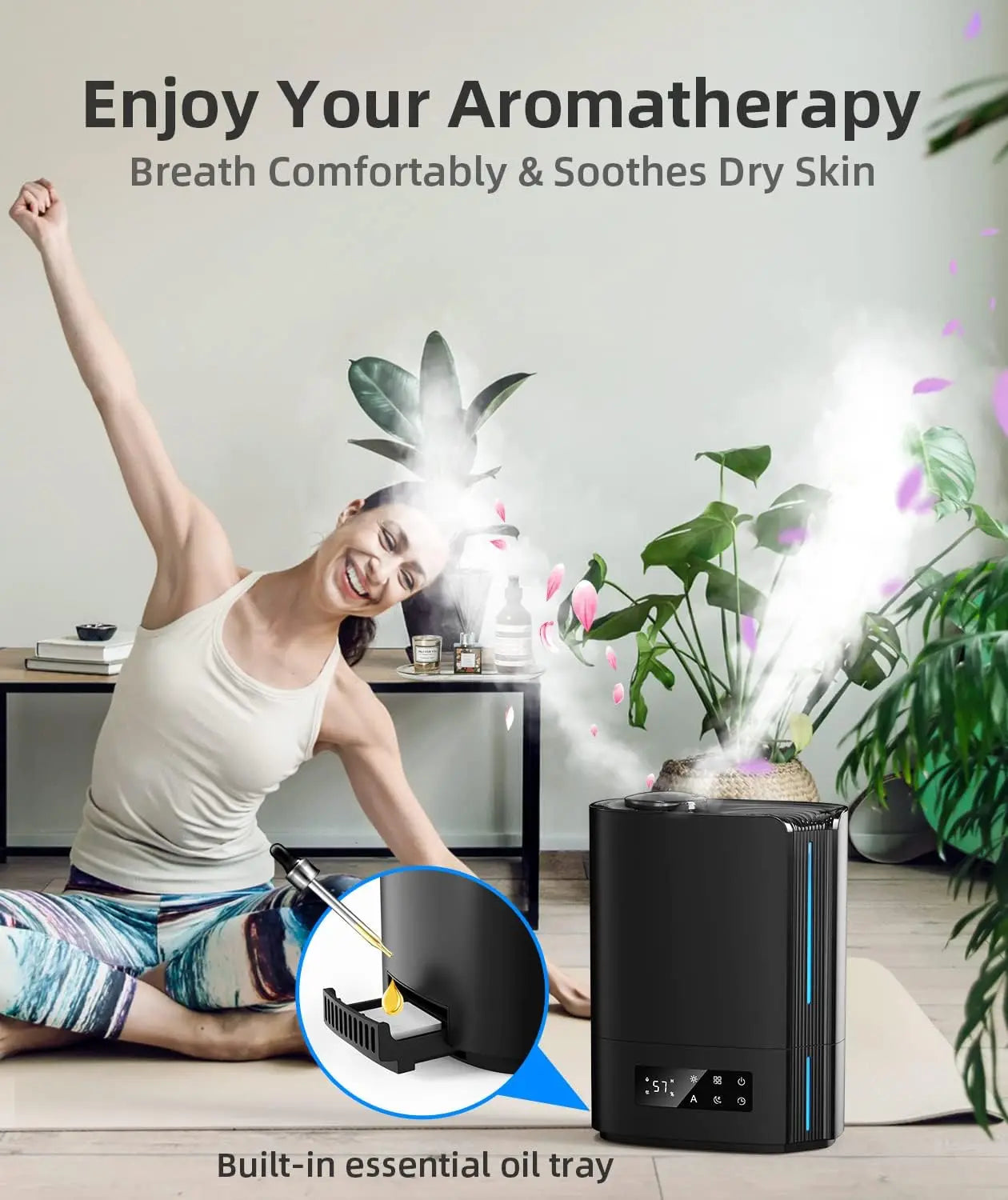 Ultrasonic Humidifier 6L 360° Adjustable Mist Direction 7 Color Light Aroma Fragrance for Bedroom,Children's Room,300 ml/h 3 Gea